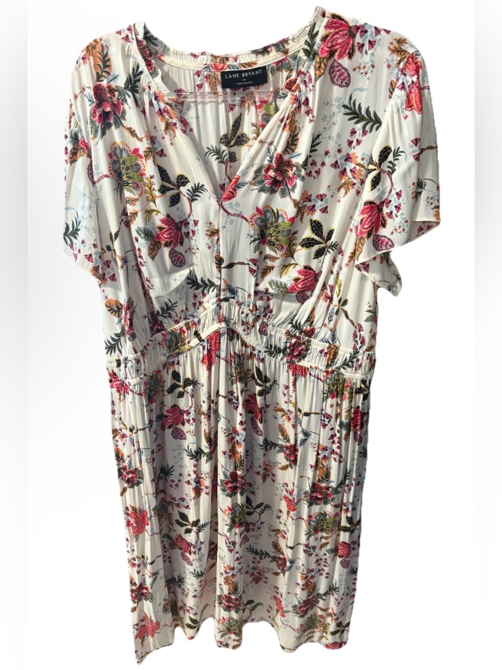 Lane Bryant Ivory Floral Satin Flutter-Sleeve Elastic-Waist Midi Dress Size 22